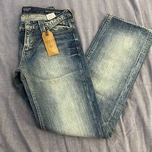 Mens Guess Desmond Repaxed Straight Distressed Jeans Blue Mid Wash 30